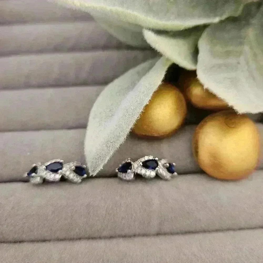 Elegant fashion, small hooped, earrings, sexy mentalist style, elegant blue gems - Picture 1 of 5